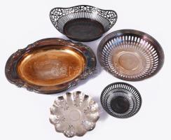 5 db klf ezüstözött tálka, áttört, régi darabokkal 12-32 cm ig