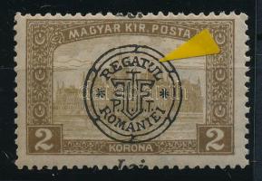 Nagyvárad 1919 Parlament 2K eltolódott felülnyomással, a Lei szó hiányzik, kihasadt kör lemezhiba, Bodor vizsgálójellel