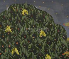 Jelzés nélkül, indiai művész: Jelenet. Vegyes technika, selyem, 52x38,5 cm