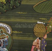 Jelzés nélkül, indiai művész: Jelenet. Vegyes technika, selyem, 52x38,5 cm