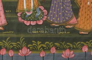 Jelzés nélkül, indiai művész: Jelenet. Vegyes technika, selyem, 52x38,5 cm