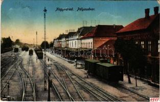1917 Nagyvárad, Oradea; Pályaudvar, vasútállomás, vonat / railway station, train (kopott sarkak / worn corners)