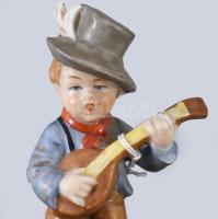 Wagner &amp; Apel Bertram mandolinos fiú. Jelzett, kézzel festett, hibátlan m: 12,5 cm