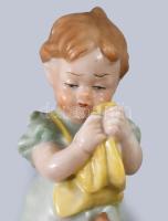 Wagner &amp; Apel Bertram kislány rosszalkodó kutyával. Jelzett, kézzel festett, hibátlan, m: 13...