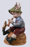 Wagner &amp; Apel Bertram madárnak fuvolázó fiú. Jelzett, kézzel festett, hibátlan, m: 12 cm