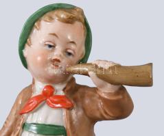 Wagner &amp; Apel Bertram kürtölő fiú vadászkutyákkal. Jelzett, kézzel festett, hibátlan, m: 12 ...