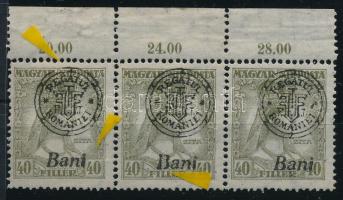 Nagyvárad 1919 Zita 40f ívszéli 3-as csík lemezhibákkal, Bodor vizsgálójellel