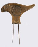 Royal bőrház bronz madár formájű dísz. Lengyel jelzéssel. Kerámia talapzaton. 16 cm