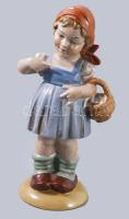 Wagner &amp; Apel Bertram nagyobb méretű kosarára mutató lány. Jelzett, kézzel festett, hibátlan, m: 20 cm