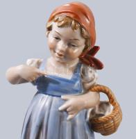 Wagner &amp; Apel Bertram nagyobb méretű kosarára mutató lány. Jelzett, kézzel festett, hibátlan...