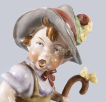 Wagner &amp; Apel Bertram nagyobb méretű kerítésen ülő fiú. Jelzett, kézzel festett, hibátlan, m...