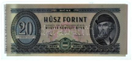 1975. 20Ft Ag bankjegyveret (217,7g/7 uncia/0.999/70x154mm) + 1980. 20Ft fóliatokban T:PP,UNC  Hungary 1975. 20 Forint Ag banknote plaque (217,7g/7 uncia/0.999/70x154mm) + 1980. 20 Forint in foil case C:PP,UNC Adamo F8