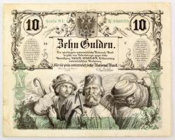 1863. 10G vízjeles papíron "SU 860839" T:F apró beszakadások, középen beszakadás, illetve apró lyukak, egyébként erős papír Habsburg Empire 1863. 10 Gulden on watermarked paper "SU 860839" C:F small tears, small hole at the middle, and small holes, otherwise strong paper Adamo G95