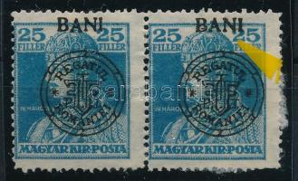 Nagyvárad 1919 Károly 25f pár, a jobb oldali egyenes N betűvel, Bodor vizsgálójellel