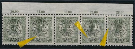 Nagyvárad 1919 Zita 40f ívszéli 5-ös csík lemezhibákkal (gumihibák / gum disturbance), Bodor vizsgálójellel