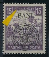 Nagyvárad 1919 Fehérszámú Arató 15f hiányos B betű lemezhibával, Bodor vizsgálójellel
