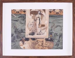 Koloman Moser (1868-1918): Szecessziós grafika ca 1910. 30x23 cm Paszpartuzva, modern keretben
