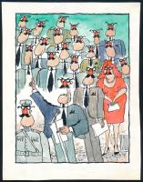 Rau Tibor (1934-2009): A szónok (cím nélküli karikatúra). Akvarell, tus, papír, jelzett. 25x19,5 cm