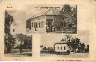 1921 Tác, Református templom, M. kir. állami elemi népiskola, Pados János üzlete (fl)