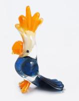 Murano art kakadu figura, színezett üveg, jelzés nélkül, hibátlan, m: 8 cm
