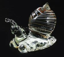Murano art éti csiga figura, részben színezett üveg, jelzés nélkül, hibátlan, h: 6 cm