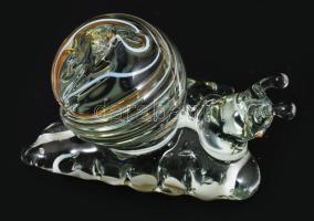 Murano art éti csiga figura, részben színezett üveg, jelzés nélkül, hibátlan, h: 6 cm