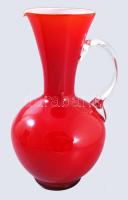 Murano kétrétegű vérvörös kancsóváza, jelzés nélkül, hibátlan, m: 25 cm