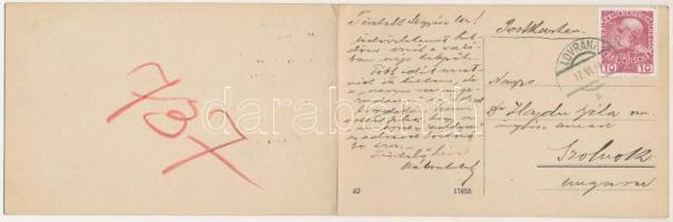 1911 Lovran, Lovrana; Panorama mit Café Adria / 2-részes kihajtható panorámalap, Adria kávéház és te...