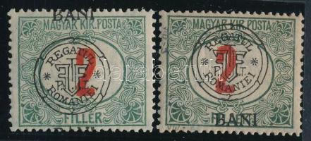 Nagyvárad 1919 Pirosszámú zöldportó 2 db 2f eltolódott felülnyomással, Bodor vizsgálójellel