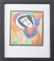 Kádár Béla jelzéssel: Kalapos hölgy. Vegyes technika, papír. Plexiüvegezett keretben. 30x20,5 cm