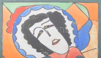 Kádár Béla jelzéssel: Kalapos hölgy. Vegyes technika, papír. Plexiüvegezett keretben. 30x20,5 cm