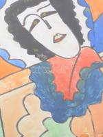 Kádár Béla jelzéssel: Kalapos hölgy. Vegyes technika, papír. Plexiüvegezett keretben. 30x20,5 cm