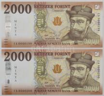 2016. 2000Ft "MINTA" jelzéssel (2x) sorszámkövetők "CA 0000199 - CA 0000200" T:UNC