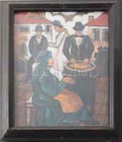 Scheiber H jelzéssel: Gesztenyesütők. Vegyes technika, karton. Plexiüvegezett fakeretben. 32,5x25 cm