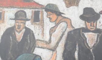 Scheiber H jelzéssel: Gesztenyesütők. Vegyes technika, karton. Plexiüvegezett fakeretben. 32,5x25 cm