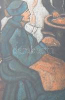 Scheiber H jelzéssel: Gesztenyesütők. Vegyes technika, karton. Plexiüvegezett fakeretben. 32,5x25 cm