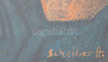 Scheiber H jelzéssel: Gesztenyesütők. Vegyes technika, karton. Plexiüvegezett fakeretben. 32,5x25 cm