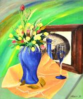 Blaskó Zoltán (?-): Virágcsendélet. Olaj, farost, jelzett, keretben, 53×44 cm