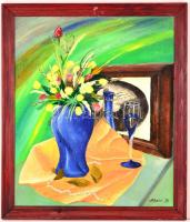 Blaskó Zoltán (?-): Virágcsendélet. Olaj, farost, jelzett, keretben, 53×44 cm