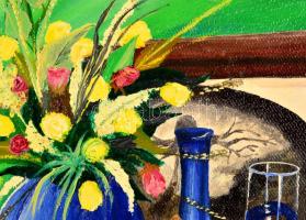 Blaskó Zoltán (?-): Virágcsendélet. Olaj, farost, jelzett, keretben, 53×44 cm