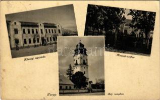 1939 Tarpa, Községi népiskola, Kossuth szobor, Református templom. Monostory György kiadása (gyűrődés / crease)