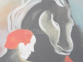 Kádár Béla jelzéssel: Ló és lovas. Olaj, papír. Üvegezett fakeretben. 85x66 cm