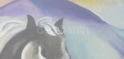 Kádár Béla jelzéssel: Ló és lovas. Olaj, papír. Üvegezett fakeretben. 85x66 cm