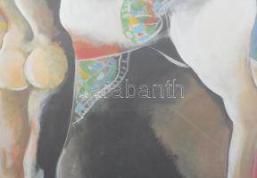 Kádár Béla jelzéssel: Ló és lovas. Olaj, papír. Üvegezett fakeretben. 85x66 cm