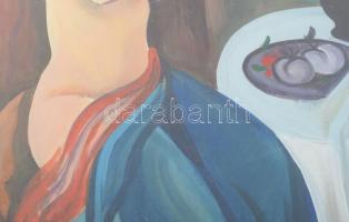 Kádár Béla jelzéssel: Hangszeren játszó hölgy. Olaj, karton. Üvegezett, sérült fakeretben, 68x56 cm