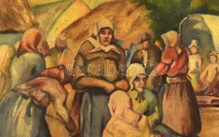 Jelzés nélkül, feltehetően a XX. sz. első felében működött magyar festő alkotása: Piaci forgatag. Ol...