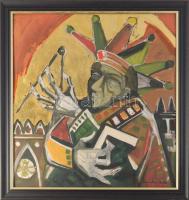 Kondor Béla jelzéssel: Király. Olaj, farost, faroston több lyukkal, fakeretben, 55x51 cm