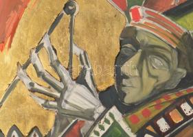 Kondor Béla jelzéssel: Király. Olaj, farost, faroston több lyukkal, fakeretben, 55x51 cm