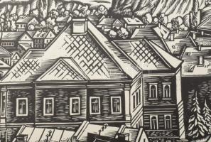 Varga Mátyás (1910-2002): Veszprém, 1975. Fametszet, papír, jelzett a metszeten, 46×66 cm