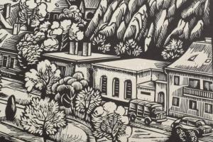 Varga Mátyás (1910-2002): Veszprém, 1975. Fametszet, papír, jelzett a metszeten, 46×66 cm